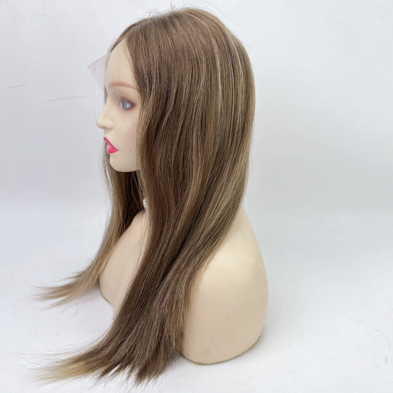 #10/16 lace top wig bleached knots dark brown colorhuman hair jewish wig YR0071